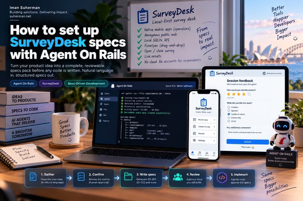 SurveyDesk specs pack — product, requirements, domain, OpenAPI, ADR, Gherkin acceptance, regeneration